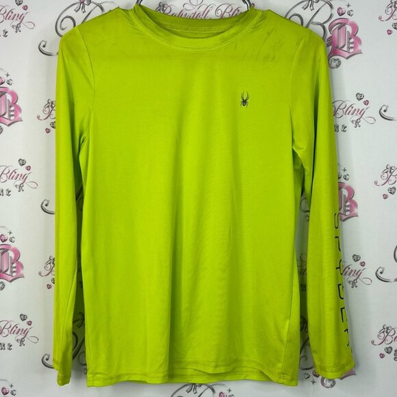 Spyder long sleeve graphic surf sand sun h2p Neon Green Performance Top - Picture 1 of 11